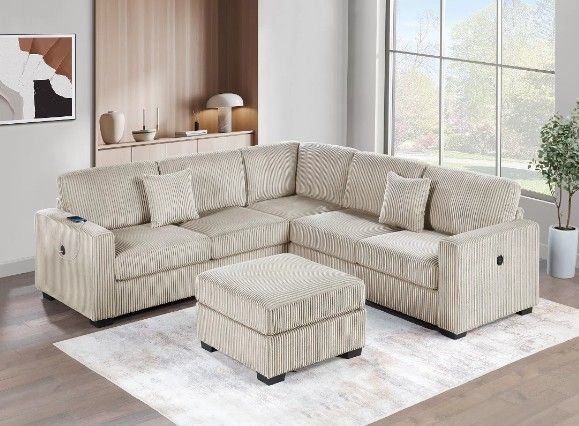 4-Pc Wide Welt Corduroy Sectional Sofa With Ottoman