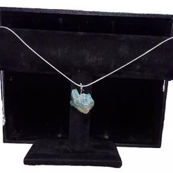 Blue apatite rough pendant necklace .925 sterling silver snake chain 2mm 20 inch