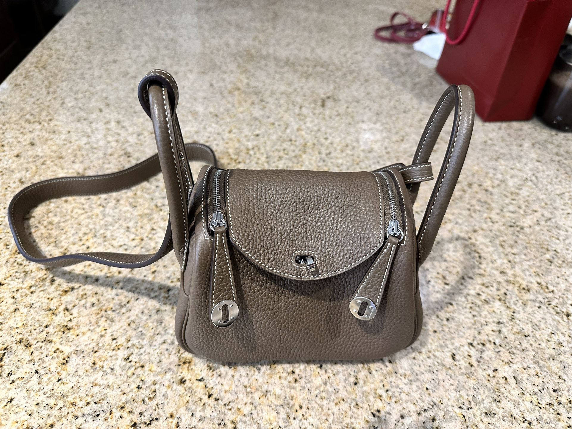 Hermes Mini Lindy Etoupe Palladium Bag Purse 