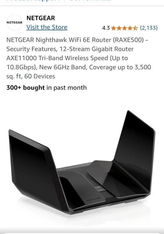 NETGEAR Nighthawk WiFi 6E Router (RAXE500)- Security Features, 12-Stream Gigabit Router AXE11000