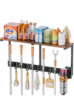 Wall Mount Broom Holder Mop Organizer with Shelf and Dyson Vacuum Holder- brand new in box