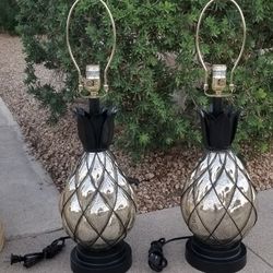 Set of 2 Light Gold & Black Pineapple Lamps - NO Shades, Excellent Condition