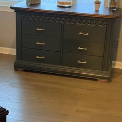Dark Matte green And wood Dresser Or Cabinet