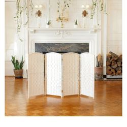 3 ft. Short Diamond Weave Fiber Folding Screen - White - 4 Panel, New in Box