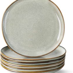 New Ceramic Dinner Plates Set of 6, 10.5 Inch Handmade Reactive Glaze Stoneware Plates, Rustic Shape