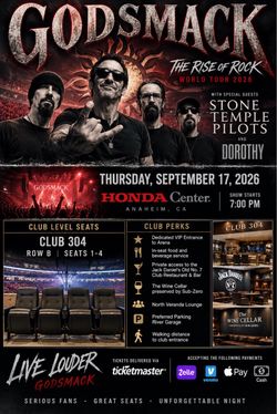 Godsmack Concert Tickets – Club Level Seats