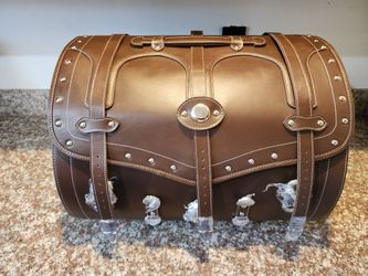 Motorcycle Sissy Bar Bag - Waterproof High Quality Tan Leather Trunk for Harley Davidson