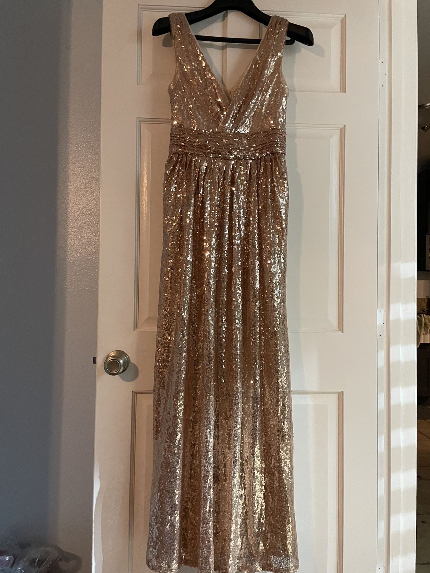 Kate Kasin Dress Womens Size 10 Rose Gold Sequin Sleeveless V Neck Party