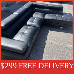 Black leather 2 piece SECTIONAL sectional couch sofa recliner (FREE CURBSIDE DELIVERY)