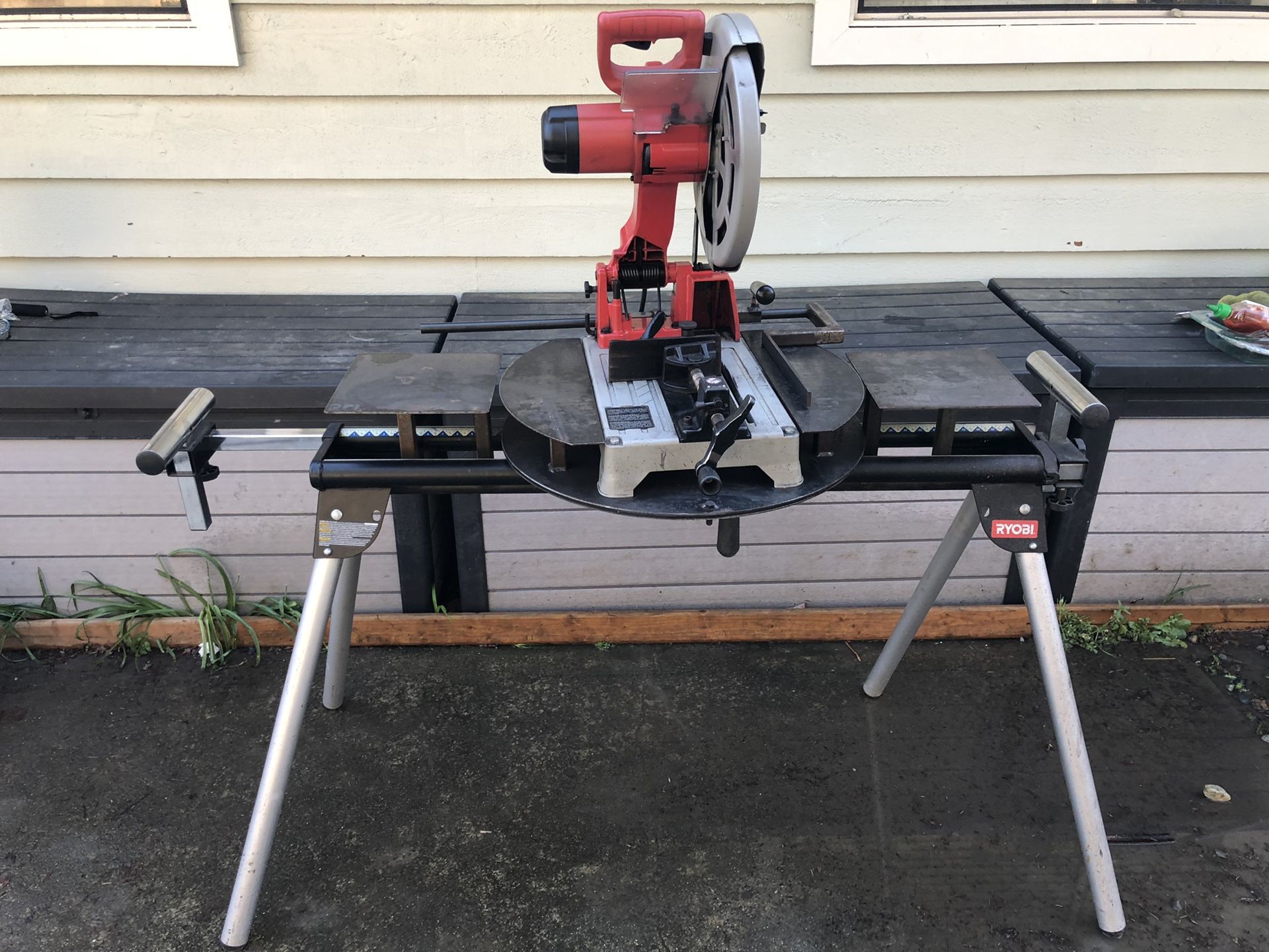 Milwaukee 14” metal saw with table and custom miter