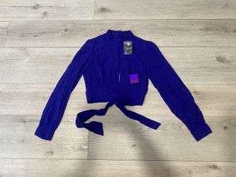 Royal Blue Long Sleeve Blouse Classy Body Snatch Fashion Tie Business Casual