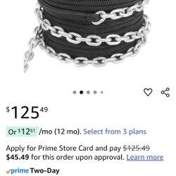 NovelBee 1/2 Inch x 300 Feet Double Braid Nylon Rope with 1/4 Inch x 15 Feet Galvanized Chain for Boat Anchor Rope and Dock Line (Black)

