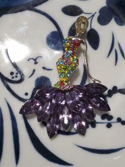 Vintage Ballerina Brooch Purple Amethyst Marquise Rhinestone Dancer Silver Pin