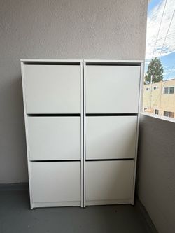 IKEA BISSA shoe cabinet with 3 compartments, white