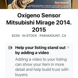 Sensor de oxígeno para Mitsibishi Mitage 2014 y 2015