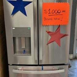 Stainless Steel Refrigerators 17.5 Cu/ft $1000 French Doors Bottom Freezer Ice And Water Dispenser 