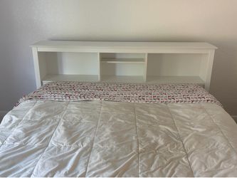 White wooden Headboard with shelving Queen kids