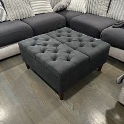 Extra-large 35-inch storage ottoman side table, no assembly required, oversized square ottoman with storage, tufted upholstered ottoman coffee table f