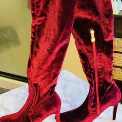 🔥Vintage 1990’s Cape Robbin Ruby Red” Over The Knee High Boots (size 6 1/2)🔥