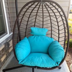 Hanging Egg Chair With Stand All-Weather Rattan Swing