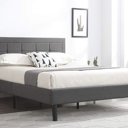 Grey Full Size Upholstered Platform Bed