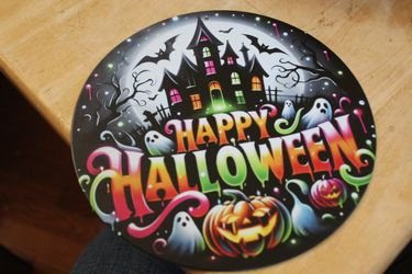 8" Round Colorful Happy Halloween Sign
