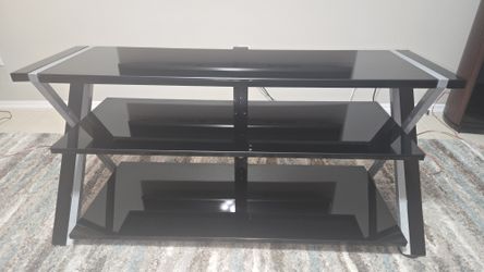 Modern 3-Tier Black Glass and Metal TV Stand