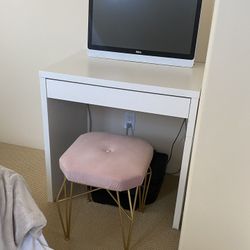 White Desk w/ Pink Velvet Stool