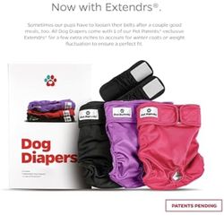 Pet Parents® Washable Dog Diapers (3pack) + Extendrs® of Durable Doggie Diapers, Premium Dog Diapers Female (X-Small, Princess) Black Pink And Purple