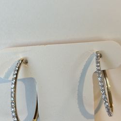 1CT T.W. Diamond Hoop Earrings 14 K Yellow Gold 