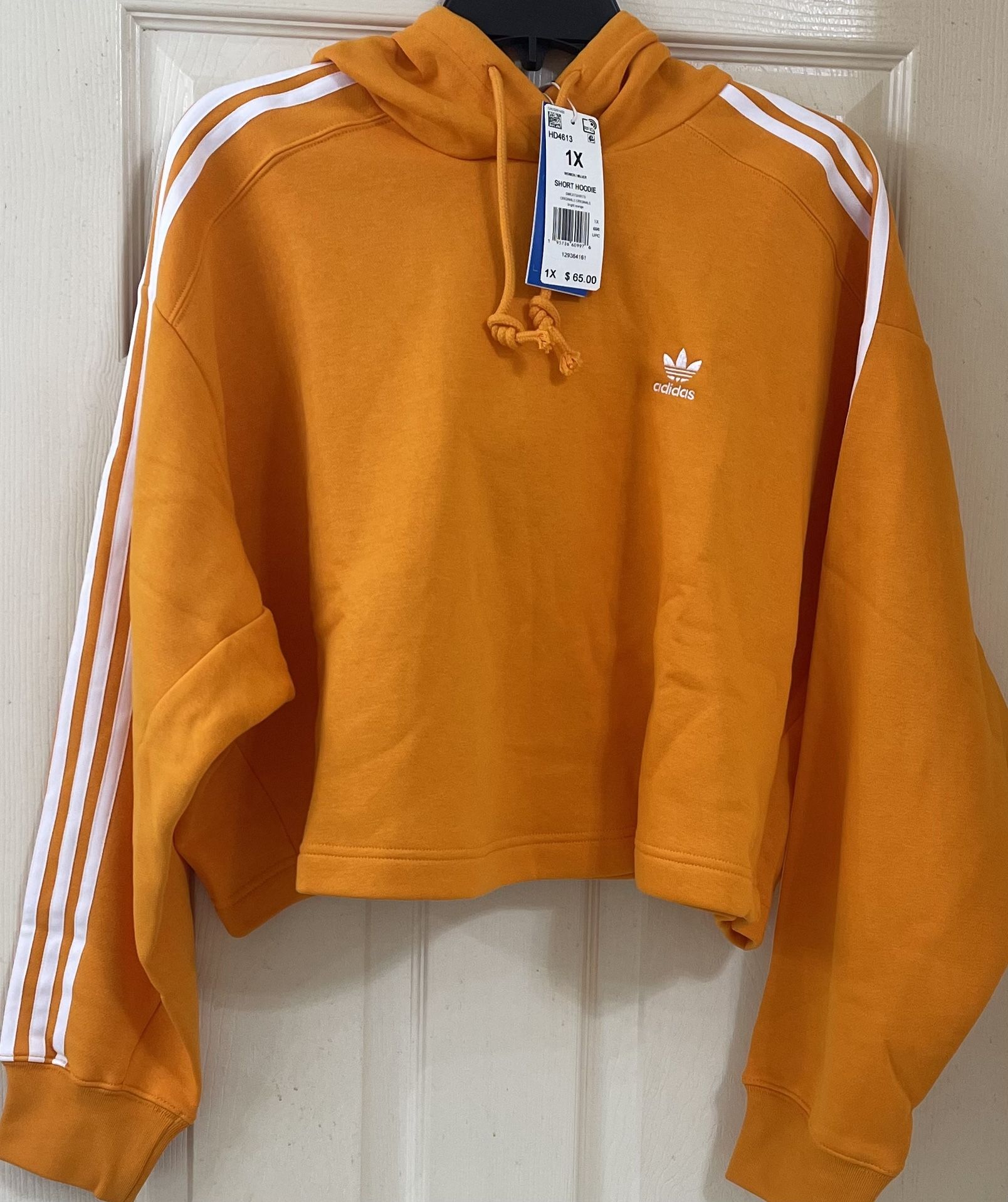 ADIDAS ORIGINALS Three Stripes - Women's Adicolor Short Hoodie, Orange Size 1X
