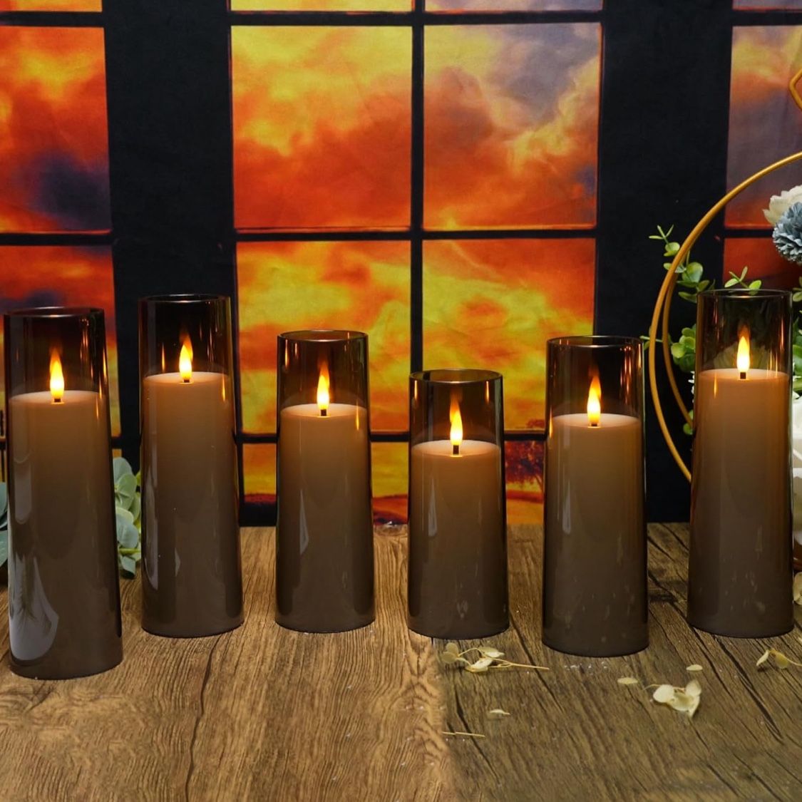 Flickering Flameless Candles Battery Operated with Remote and 2/4/6/8 H Timer Plexiglass Led Pillar Candles Pack of 7 (D2.3 xH 5" 6" 7") with Realisti