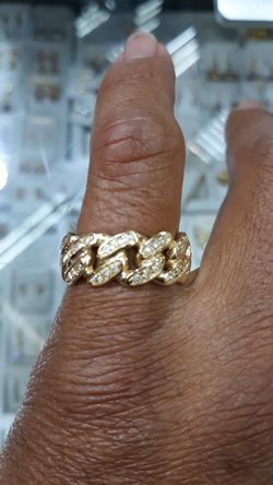 14k gold Cuban ring hand made 1.50 ct diamonds 11.9 grams size 9