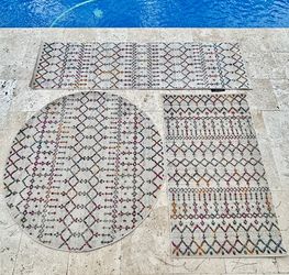 3 PC Jonathan Y Multicolor Moroccan Rug Set