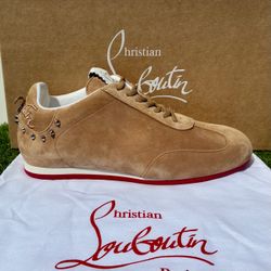 CHRISTIAN LOUBOUTIN ELEONORA TAN SUEDE SNEAKERS SPIKES LOGO SZ 39 NEW SEASON