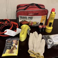 Just In Case Travel Pro : Jumper Cables, Flashlight, Poncho, Gloves, Tow Strap 
