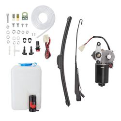 Kemimoto UTV Windshield Washer Pump Kit with 12V Windshield Wiper Motor Kit Compatible with Polaris RZR Ranger General Can Am X3 Defender Commander Go