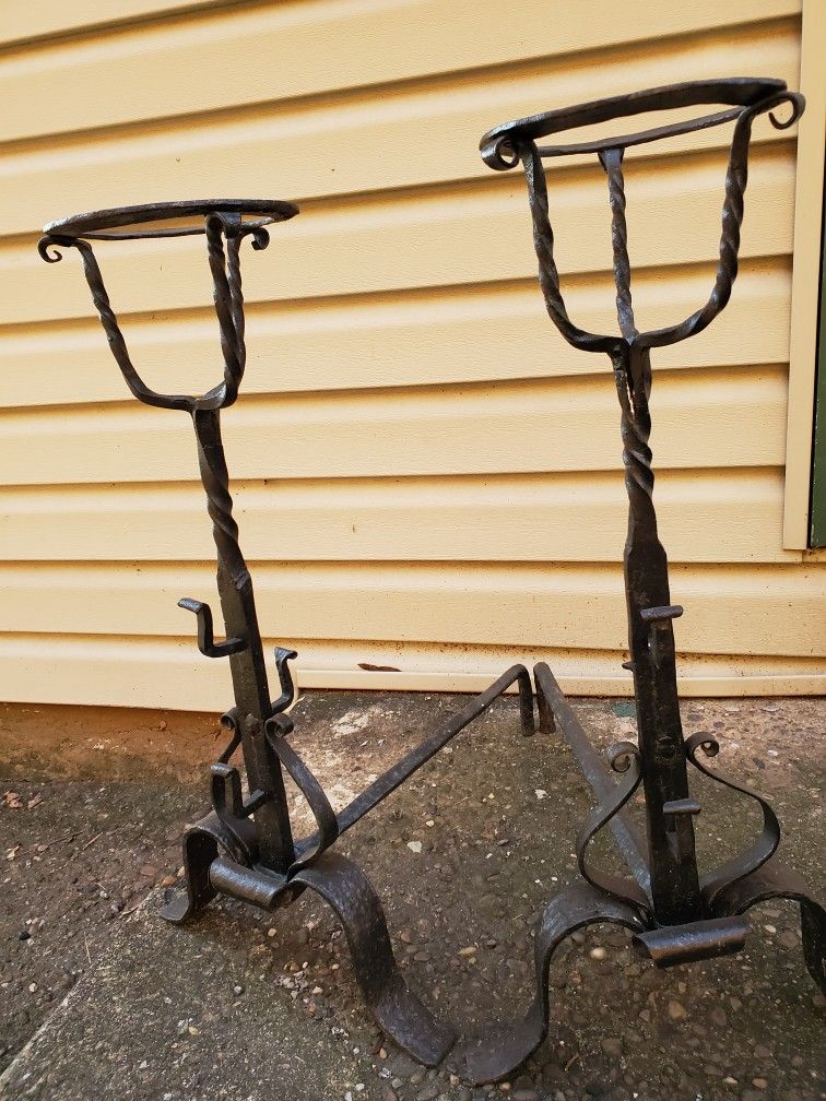 Fireplace Andirons/ Wrought Iron/ Heavy- Does Not Ship