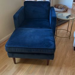 Blue Velvet Chair & Ottoman