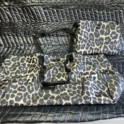 Coach Large Nylon Weekender Travel Bag with Pouch Leopard Print Grey and Black 