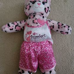 Build A Bear Pink Heart Cat Leopard Plush Stuffed Animal Doll