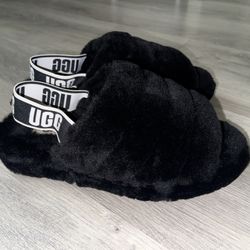 Black UGG Fluffy Slippers Size 9 Women’s 