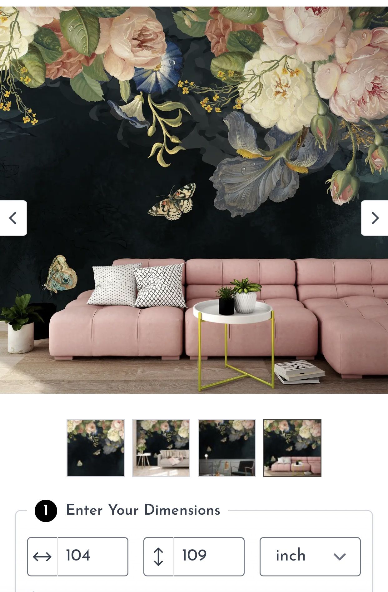 Floral Wallpaper Mural Peony Flowers Butterfly Botanical Design Decor 