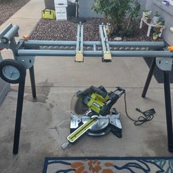 10" Sliding Miter Saw & Stand W/ 3 Xtra Blades