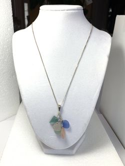 Silver 925 Italy necklace with colorful stone pendant 20” inches long