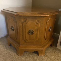 Brown Antique Octagon Side Table With Storage Compartment