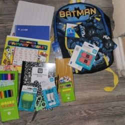 New Kids Batman Backpack School Bag And School Supplies 5pc Mochilla De Nino Nueva