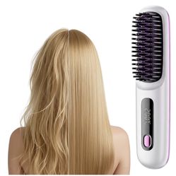 Cordless Hair Straightening Brush LCD Display 3 Heat USB Rechargeable