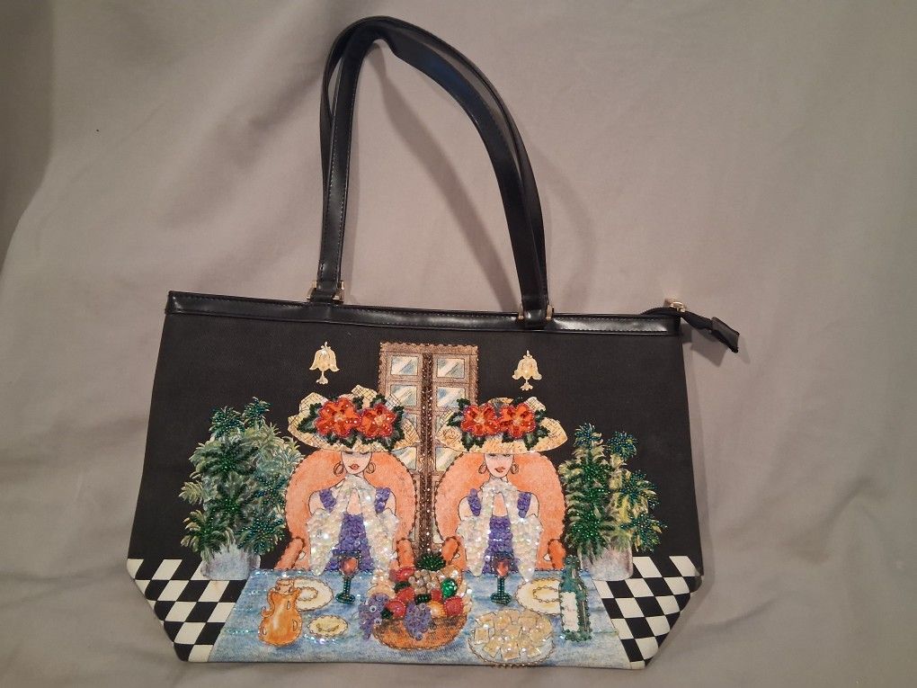 Braciano "Hat Ladies" Sequinced Purse - Black 2 Sided Design