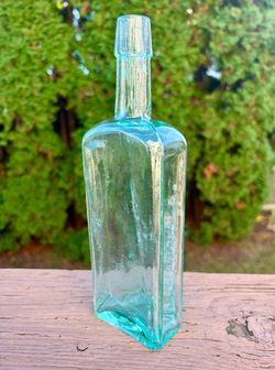 1870s-1890s Aqua Glass Druggist Blank Apothecary Bottle